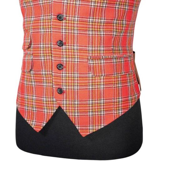 Mens Waistcoat Suit Vest 40R Pink Green Blue Plaid Wool Formal Wedding Party - Picture 7 of 9